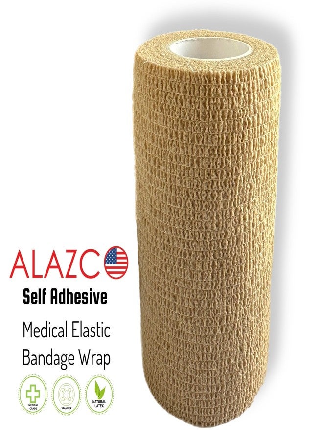 ALAZCO 4" x 5 yrd Beige Self Adhesive Flexible Bandage Wrap Stretch Roll Tape Wrist Ankle Hand Leg Medical Grade Sports Compression Lymphedema Individually Wrapped Sprains Support First Aid Pets Cat Dog - Image 2